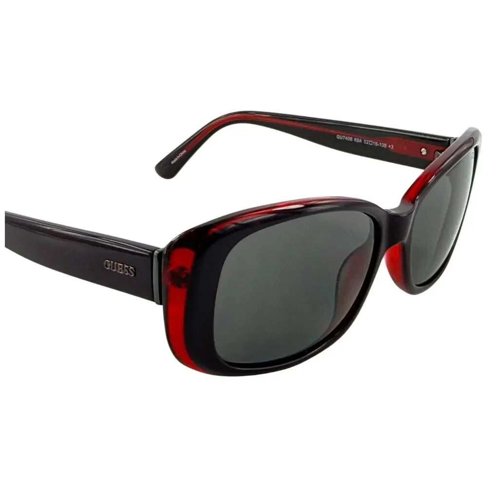 Guess GU7408 Womens Plastic Sunglass 69A Shiny Bordeaux 52-15 Gray Lenses w Case